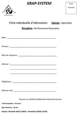 Fiche d'inscription renforcement musculaire 2022 - 2023