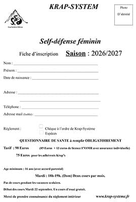 Fiche d'inscription self-défense féminin Fiche d'inscription self-défense féminin