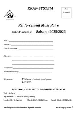 Fiche d'inscription renforcement musculaire 2025 - 2026
