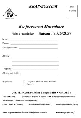 Fiche d'inscription renforcement musculaire 2025 - 2026 Fiche d'inscription renforcement musculaire 2025 - 2026