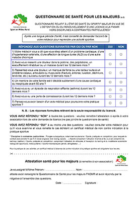 Questionnaire de santé pour les personnes majeures